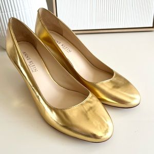 Anne Klein Gold Wedge Shoes with Metallic Finish